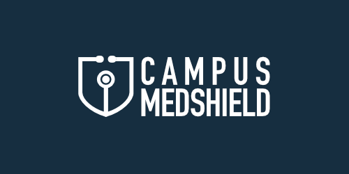 Campus MedShield logo on  a dark blue background